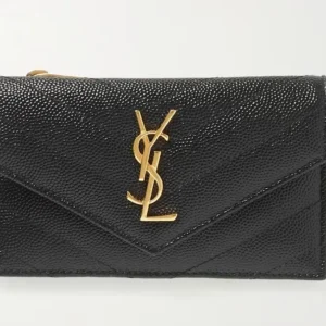 Saint Laurent Cassandre Quilted Textured-Leather Wallet