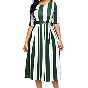 Dokoto Women’s Casual Half-Sleeve Belted Midi Dress