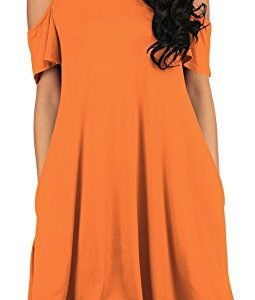 OFEEFAN Women’s Cold Shoulder Tunic Swing Dress