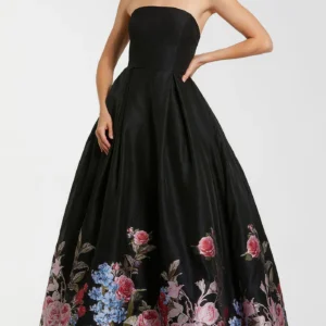 Strapless Floral Brocade Ballgown
