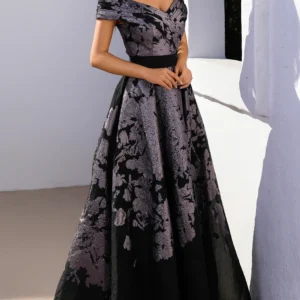 Off Shoulder Organza Burnout Gown