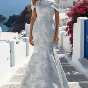 Brocade Off Shoulder Evening Dress